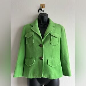 Vintage Bloomingdale’s Green Angora Wool Jacket Size 4 – 90s Preppy Mod